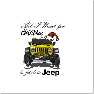 Christmas Jeep Yellow Posters and Art